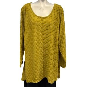 Arna York‎ Collection Womens Tunic Top Olive Green Textured Long Sleeve Sz 22 24